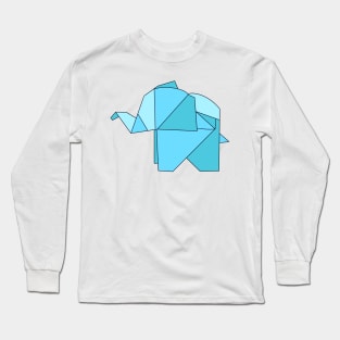 Blue origami elephant Long Sleeve T-Shirt